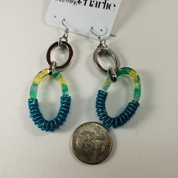 Tropical Radiance Dangle Earrings – Gradient Resin Ovals w Teal Beads &  Silver - Picture 8 of 9